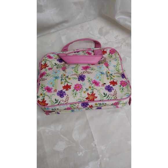 Betsey Johnson Floral Cosmetic Train Case Toiletry Bag Pink Bow Heart 13x10 - Picture 4 of 5